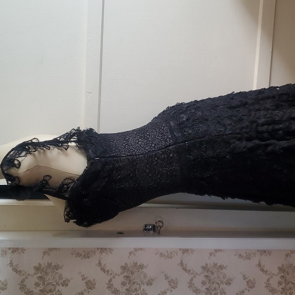 Carmen Marc Valvo Signature Lace Beaded Black Cocktail Prom Dress Size 10 - Picture 8 of 16